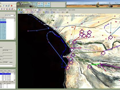 GenCOM UI++ displaying military unit symbology and hierarchy resolved from intercepted communications